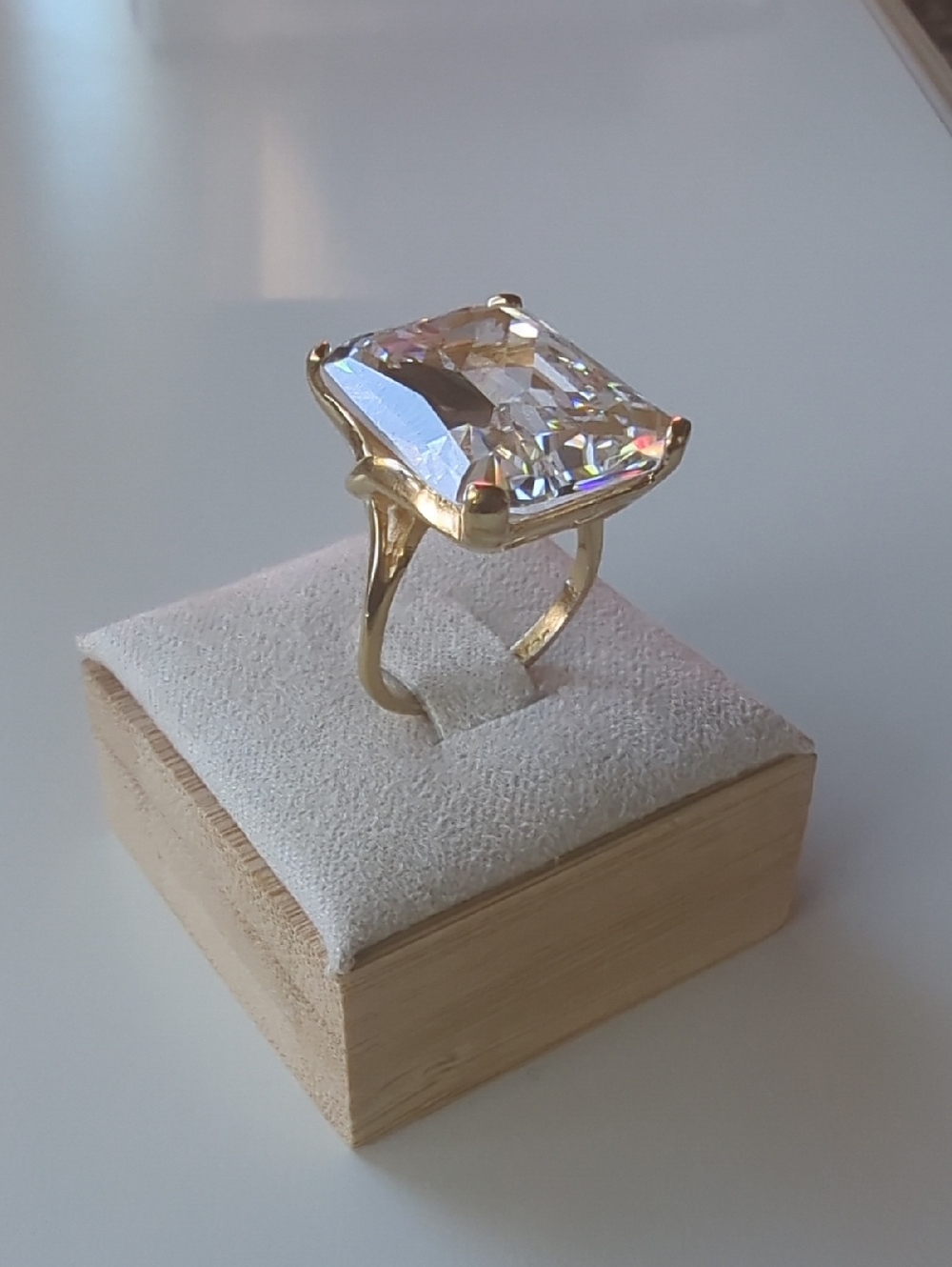 Emerald Cut CZ Cocktail Ring 925 Sterling Silver Gold Plated, Size 5